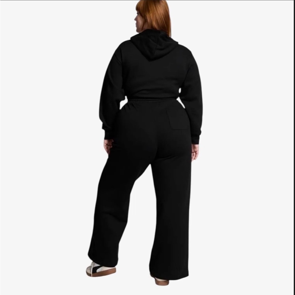 Sz M VS PINK NWOT $69 Ivy Fleece Hooded Jumpsuit Hoodie Black - Picture 3 of 12